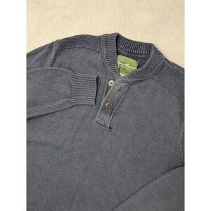 Eddie Bauer Mens Size Large Tall Blue Shawl Collar Pullover Sweater Cotton